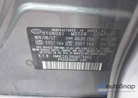 2017 Hyundai Sonata Hybrid Se из США, поврежденный, VIN KMHE24L36HA075462